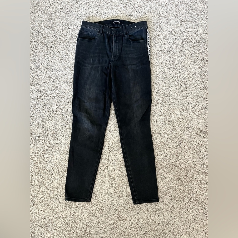 Women’s Size 8R Express Ankle Legging White Side Stripe Dark Washed Jeans!